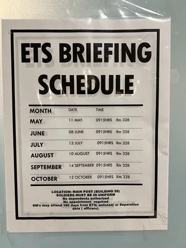 ETS Briefing Schedule