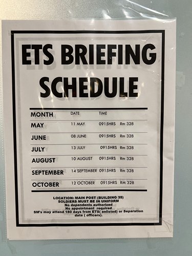 ETS Briefing Schedule